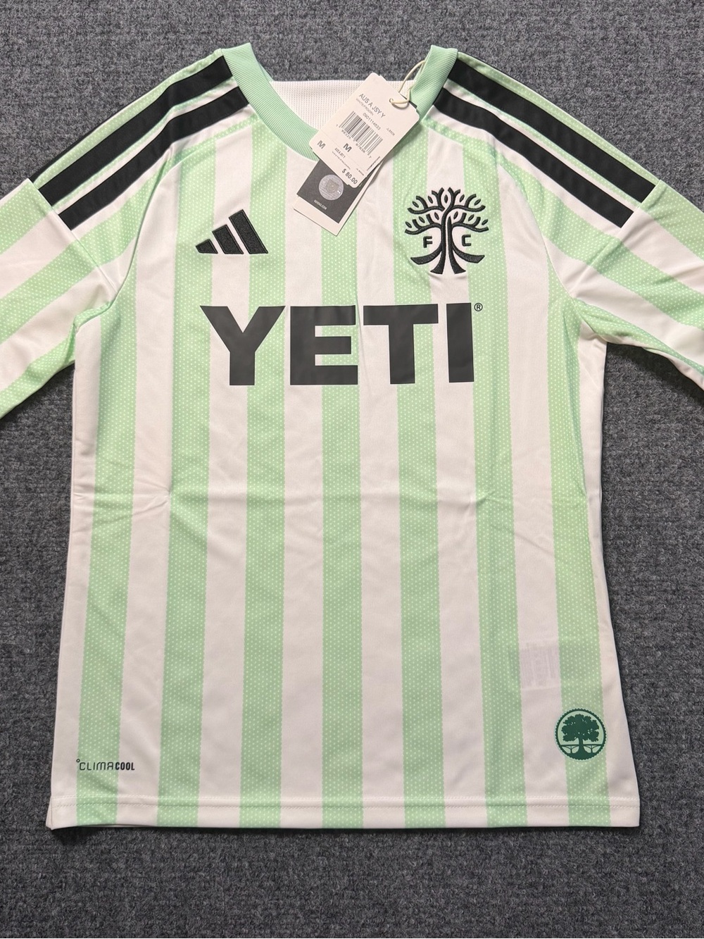 Austin FC Jersey Youth Medium Green Striped Logo Soccer MLS Adidas Authentic